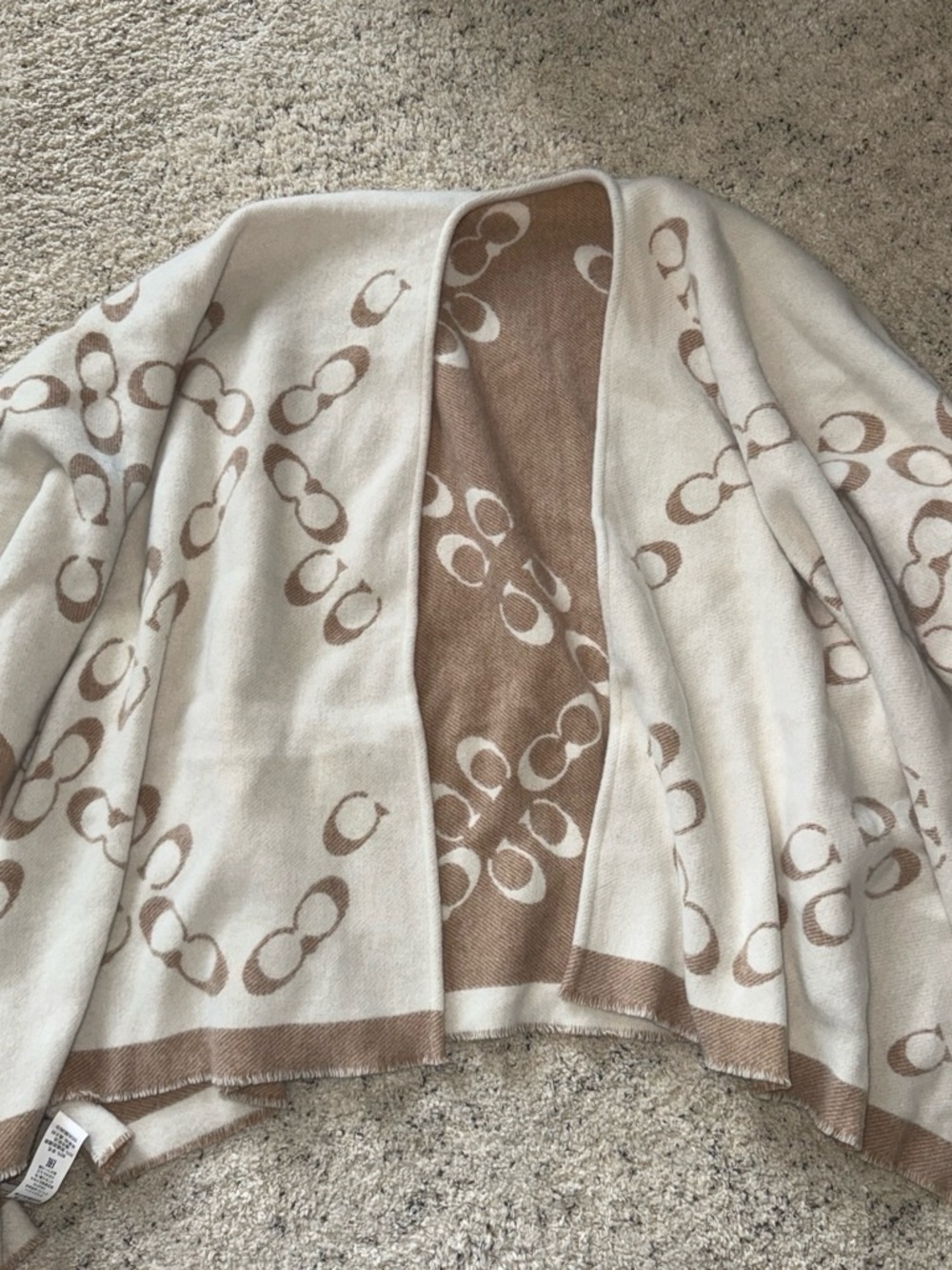 Coach Reversible Cream and Tan Signature Cape/Poncho Cardigan